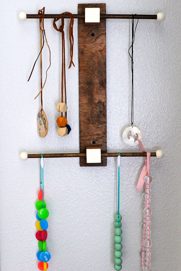 Wooden Necklace Holder with Vintage Thread Spools