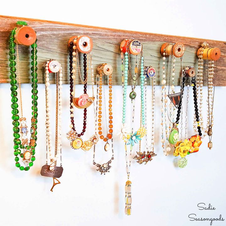 Necklace Holder With Vintage Thread Spools