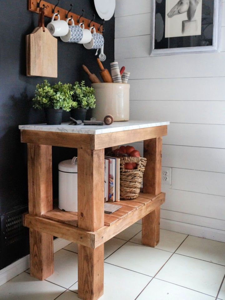 Rustic Kitchen Cart With Marble Top