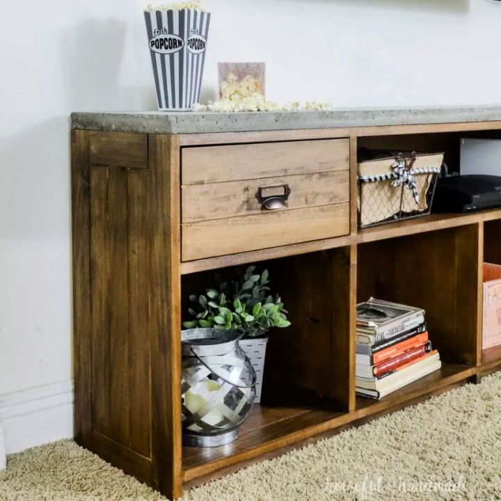 Rustic TV Stand Top Made From Concrete