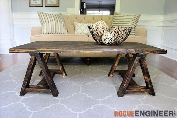 Sawhorse Coffee Table With Blueprint