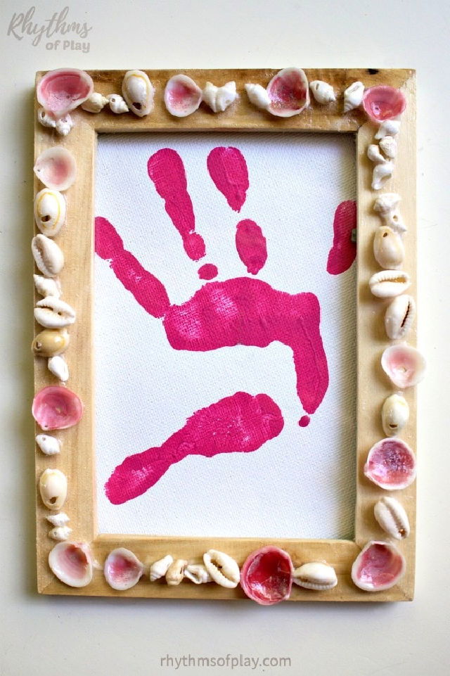 Shell Frame With Handprint Art Keepsake