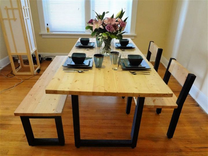 Steel and 2x4 Full Dining Table Set