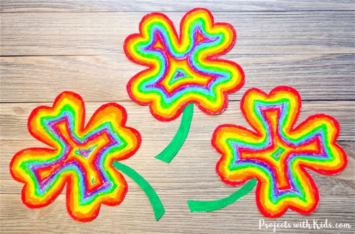 Rainbow Shamrock Craft With Oil Pastels
