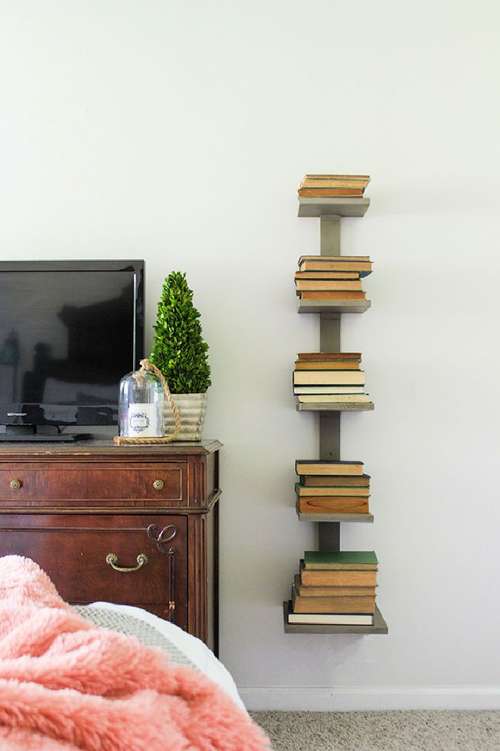 DIY Wall Mounted Spine Bookshelf