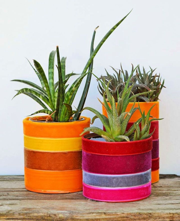 Trendy Upcycled Planters With Velvet Ribbon