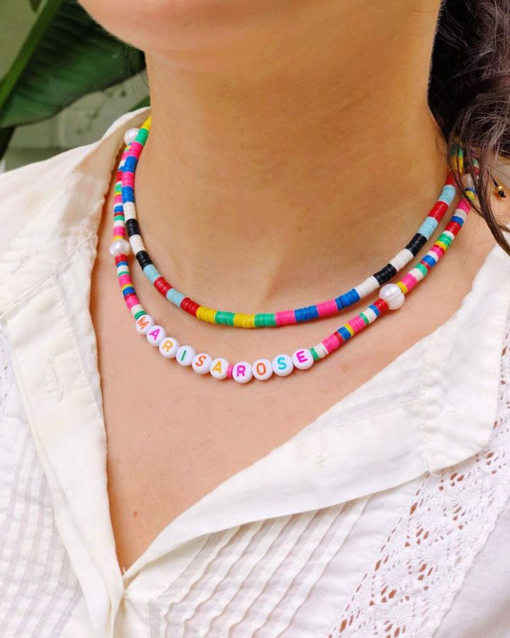 DIY Color Blocked Disk Beaded Necklace
