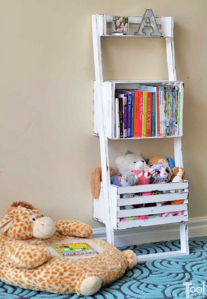 Leaning Crate Ladder Bookshelf and Desk