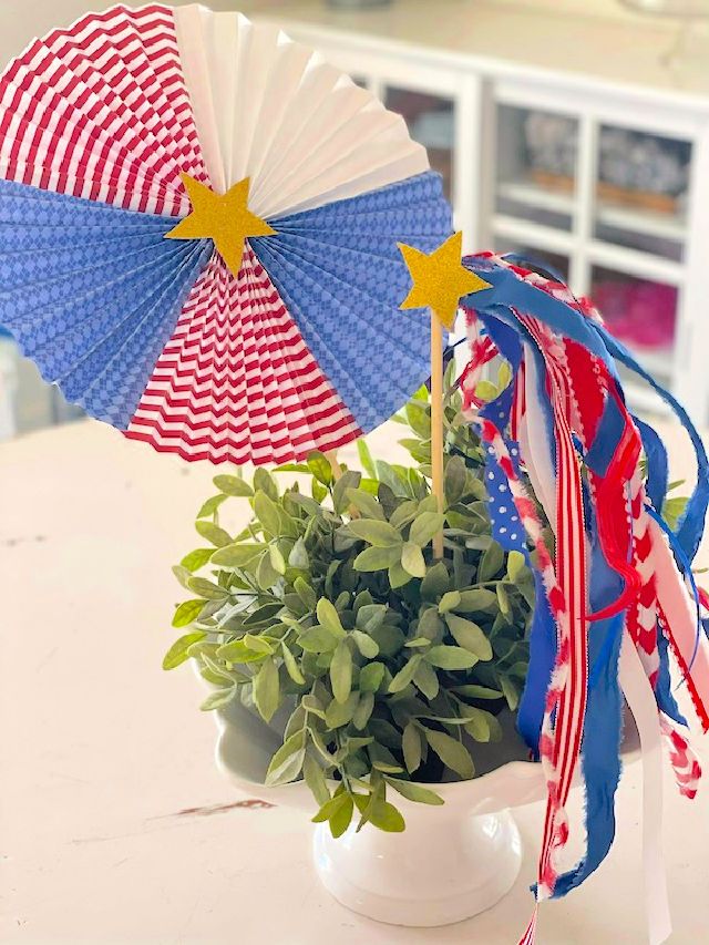 Patriotic Red White and Blue Ribbon Wand
