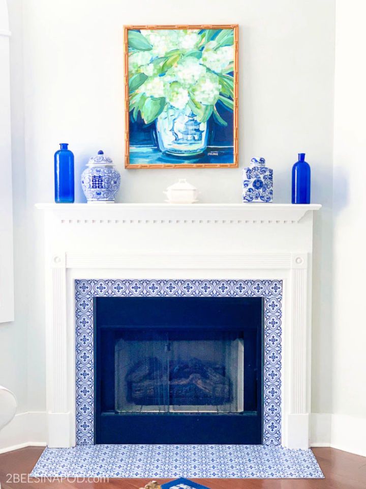 Fireplace Makeover Using Sticker Tiles