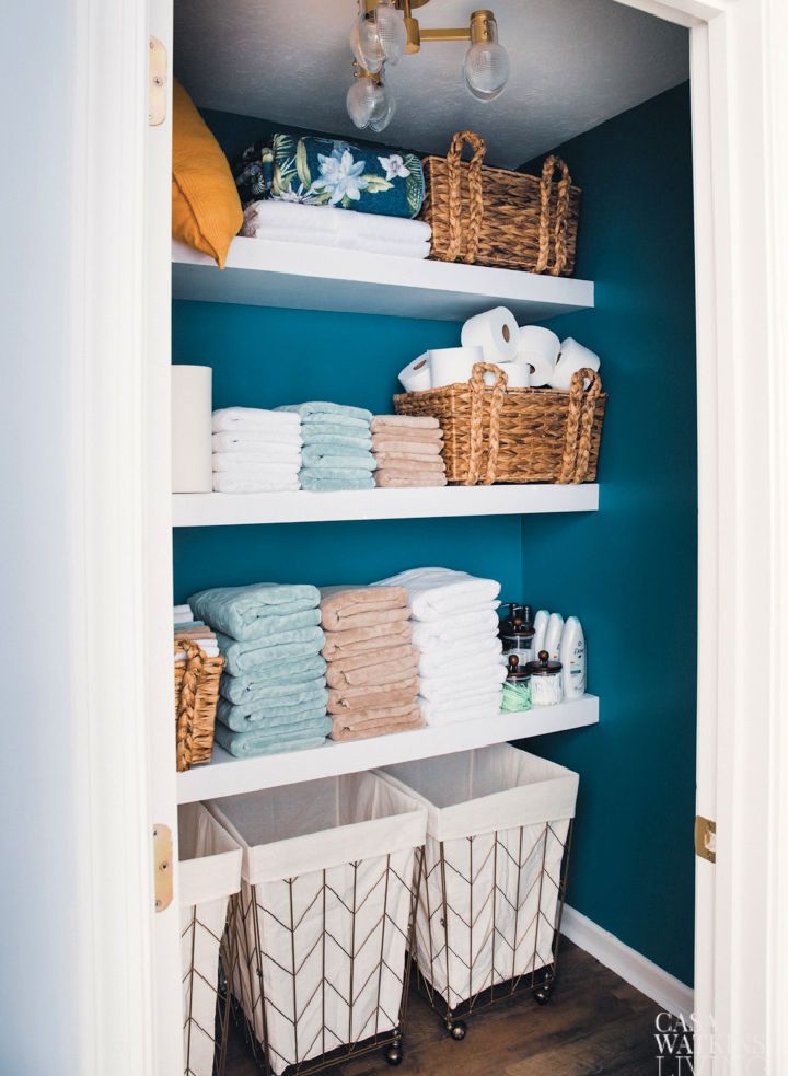 DIY Floating Shelves in Linen Closet