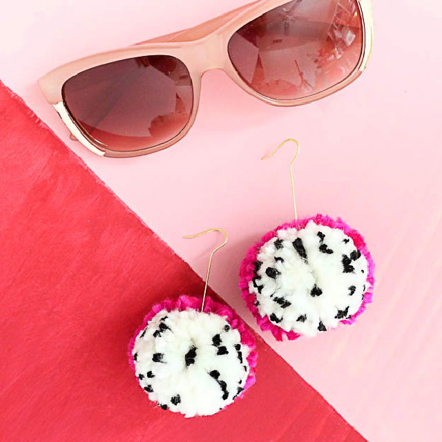 Small Dragon Fruit Pom Pom Earrings