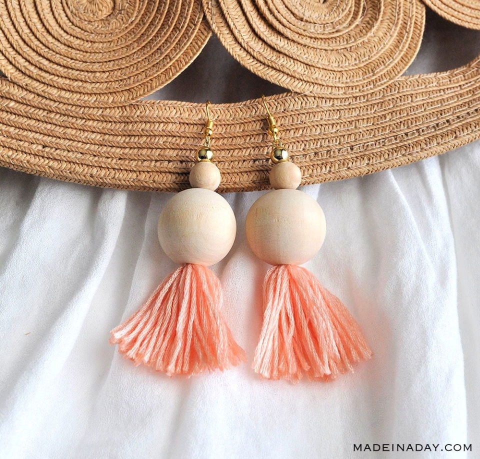 Unique DIY Natural Wood Bead Tassel Earrings