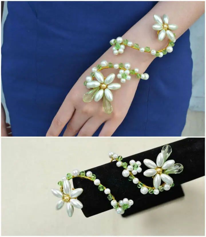 DIY Wire Wrap Pearl Flower Bracelet
