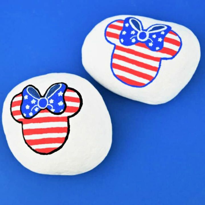 4th of July Patriotic Minnie Mouse Rock Painting