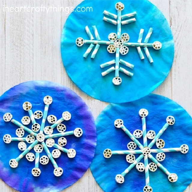 Coffee Filter Straws and Pasta Snowflake Craft