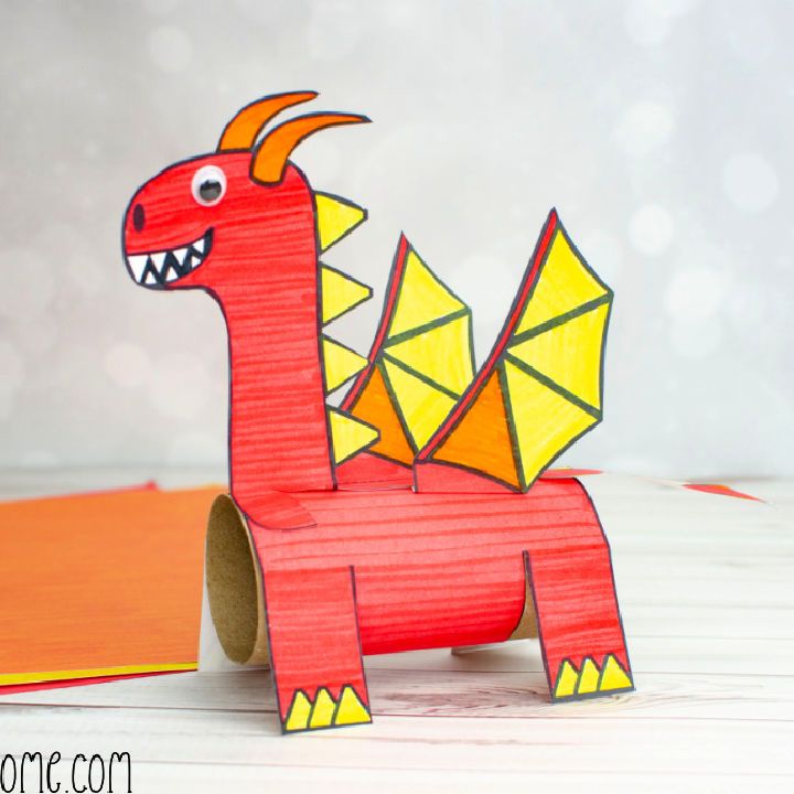 Colorful Toilet Paper Roll Dragon Craft