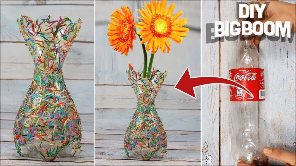 DIY Flower Vase With Plastic Bottle Paper