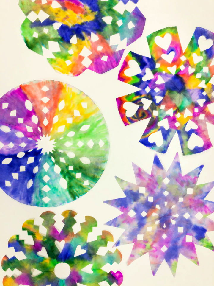 DIY Tie Dye Coffee Filter Snowflakes