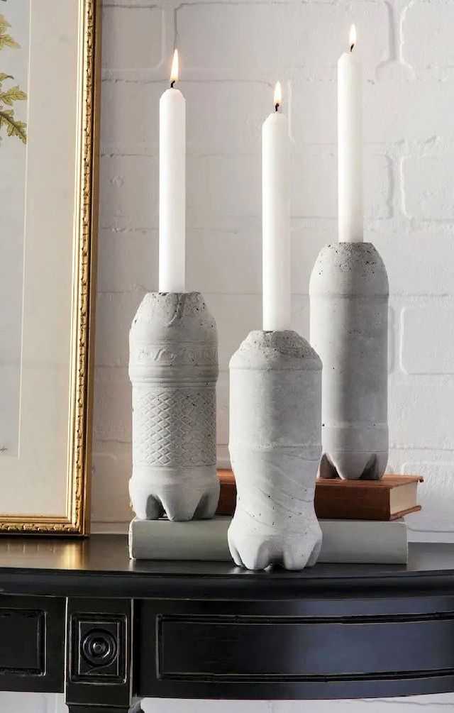 Handmade Concrete Candle Holders From Plastic Bottles