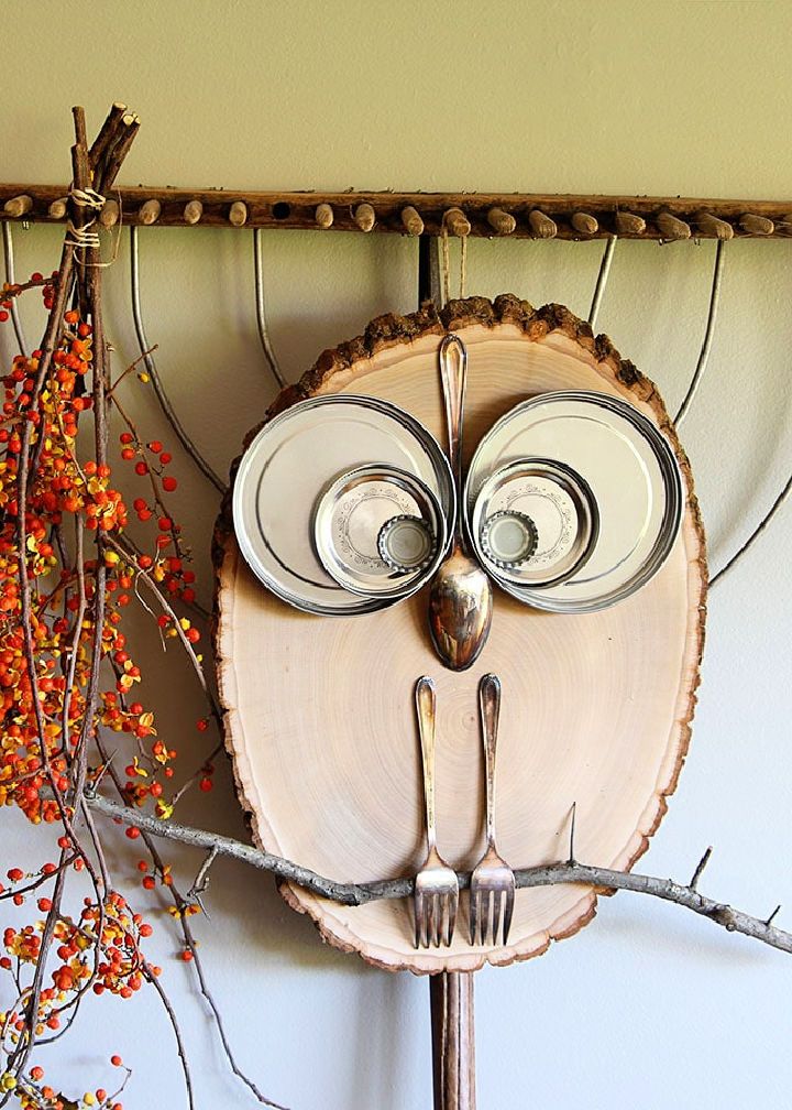 Handmade Wood Slice Owl 