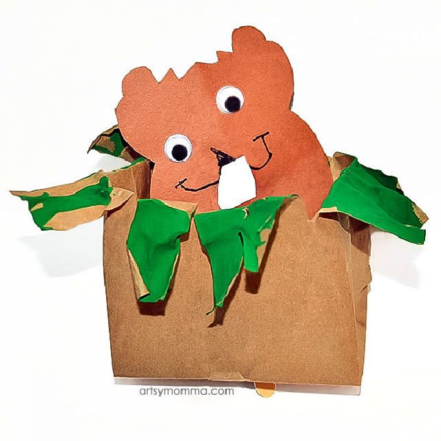 Paper Bag Groundhog Pop up Puppet for Kindergarten