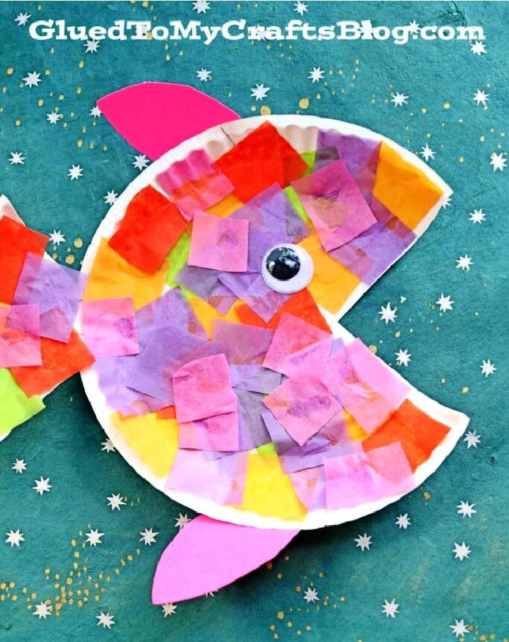 Paper Plate and Tissue Paper Rainbow Fish Craft