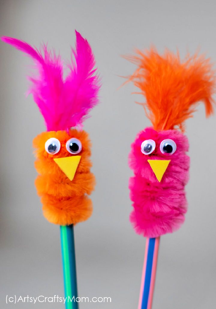 Pipe Cleaner Pencil Topper Bird Craft for Kids
