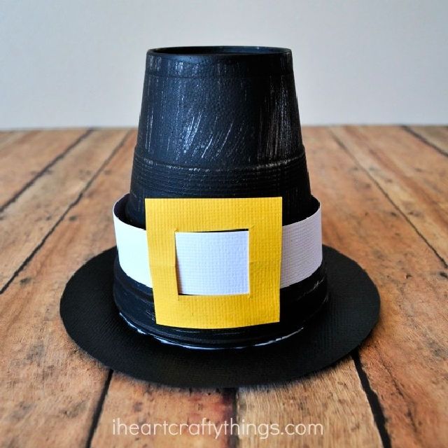 Quick Styrofoam Cup Pilgrim Hat Kid Craft