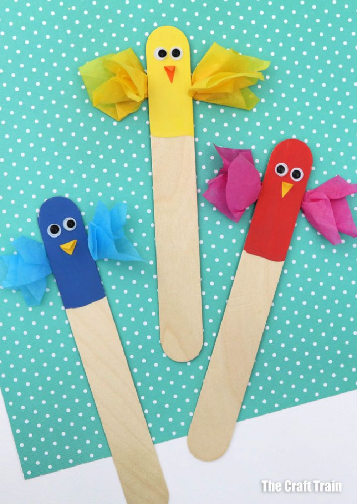 Make Craft Stick Bird Puppets at Home