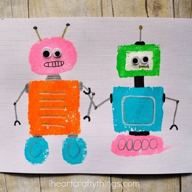 Sponge Painted Shape Robots for Preschoolers