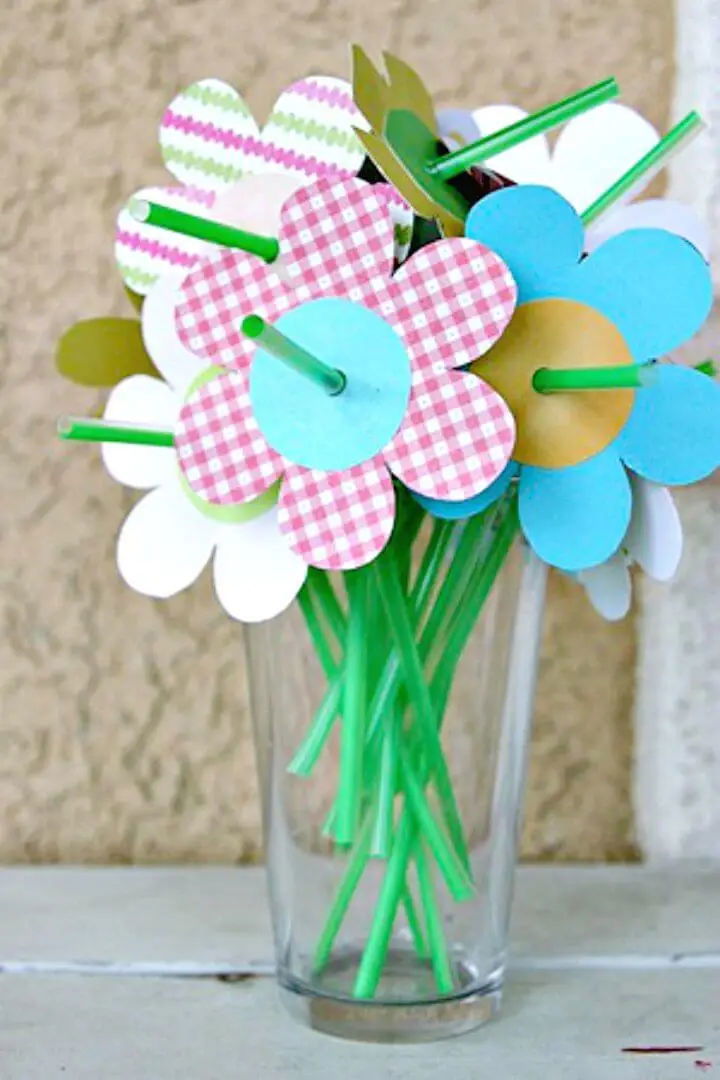 Spring Flowers Made With Straws and Paper