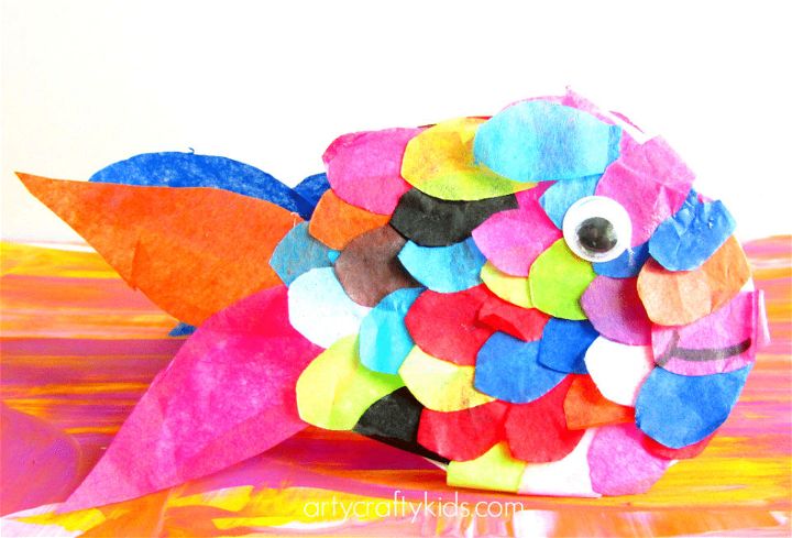 Tissue Paper Rainbow Fish Craft for Preschoolers