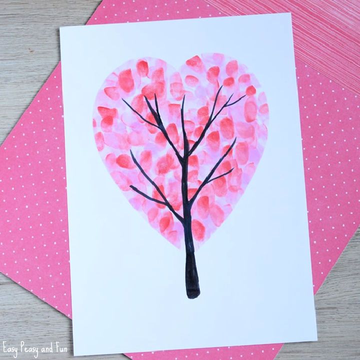 Valentines Day Heart Fingerprint Tree