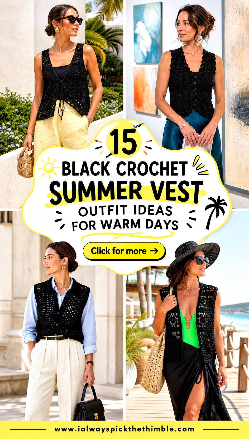 15 Black Crochet Summer Vest Outfit Ideas for Warm Days - 15 Black Crochet Summer Vest Outfit Ideas for Warm Days