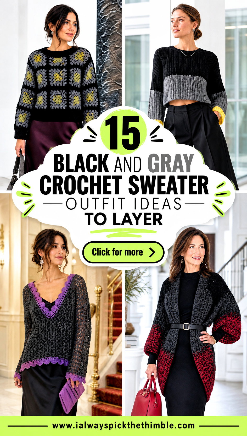 15 Black and Gray Crochet Sweater Outfit Ideas to Layer - 15 Black and Gray Crochet Sweater Outfit Ideas to Layer