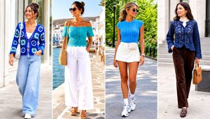 15 Blue Crochet Blouse Design Outfit Ideas for Day Trips