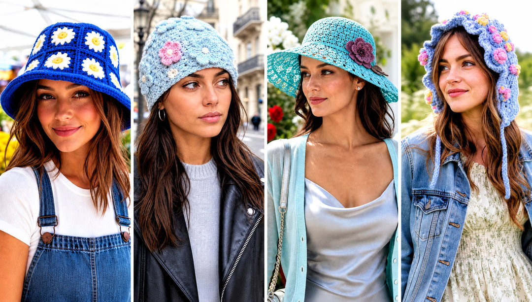 15 Blue Crocheted Hat With Flower Outfit Ideas for Spring