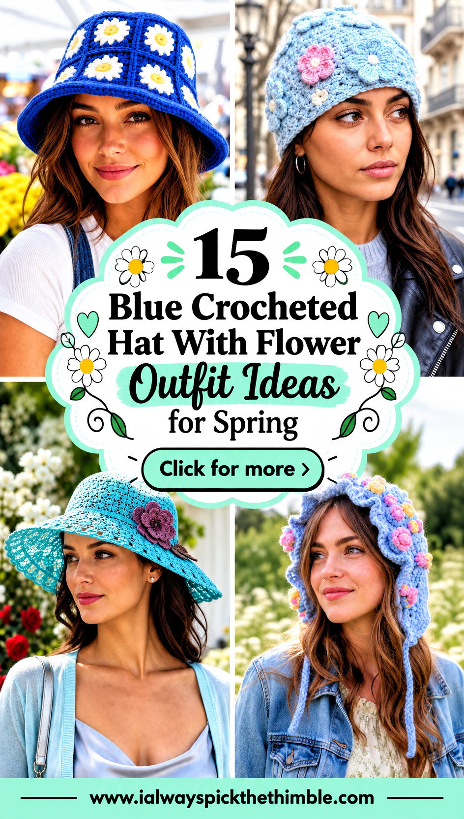 15 Blue Crocheted Hat With Flower Outfit Ideas for Spring - 15 Blue Crocheted Hat With Flower Outfit Ideas for Spring
