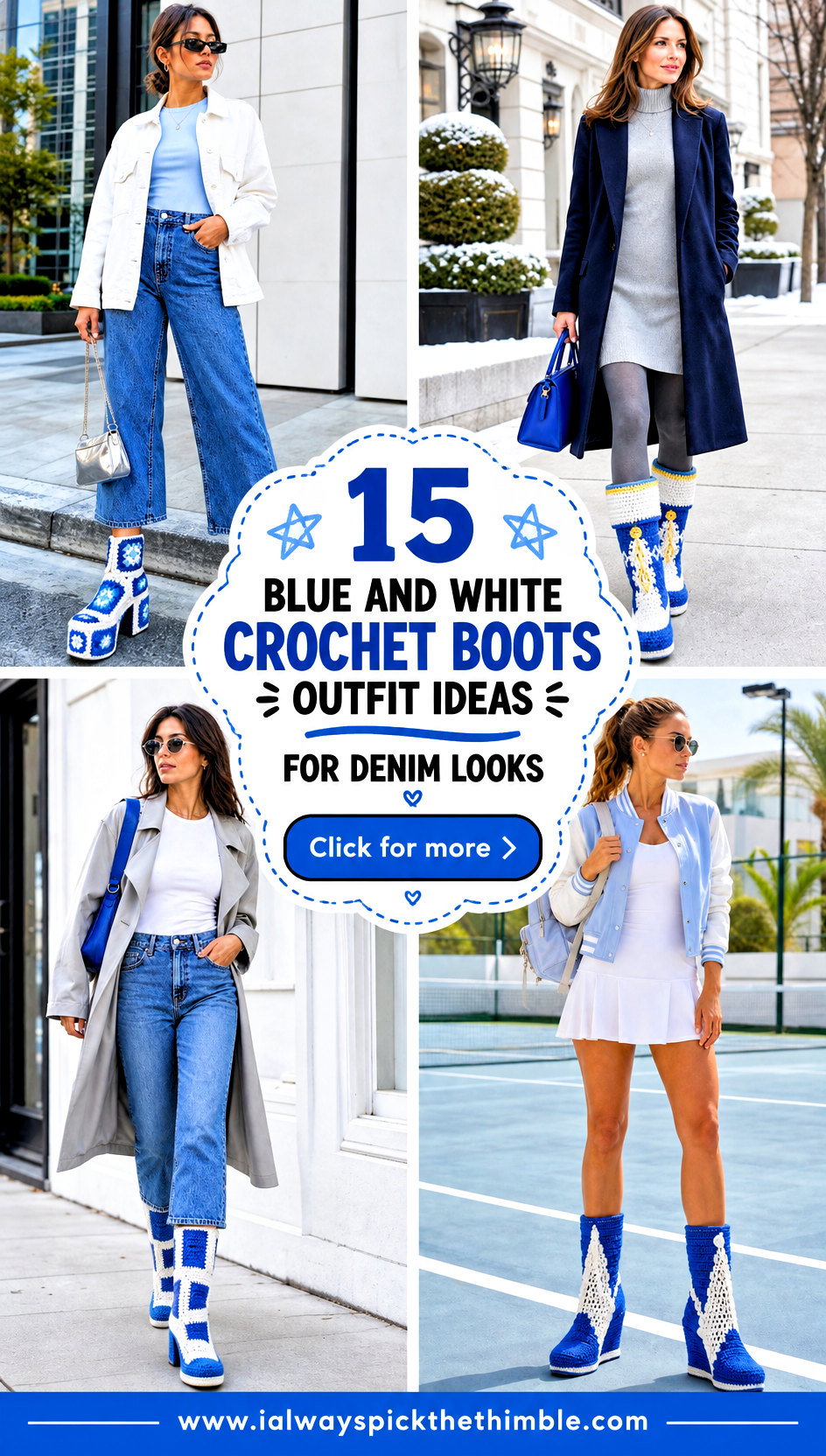 15 Blue and White Crochet Boots Outfit Ideas for Denim Looks - 15 Blue and White Crochet Boots Outfit Ideas for Denim Looks