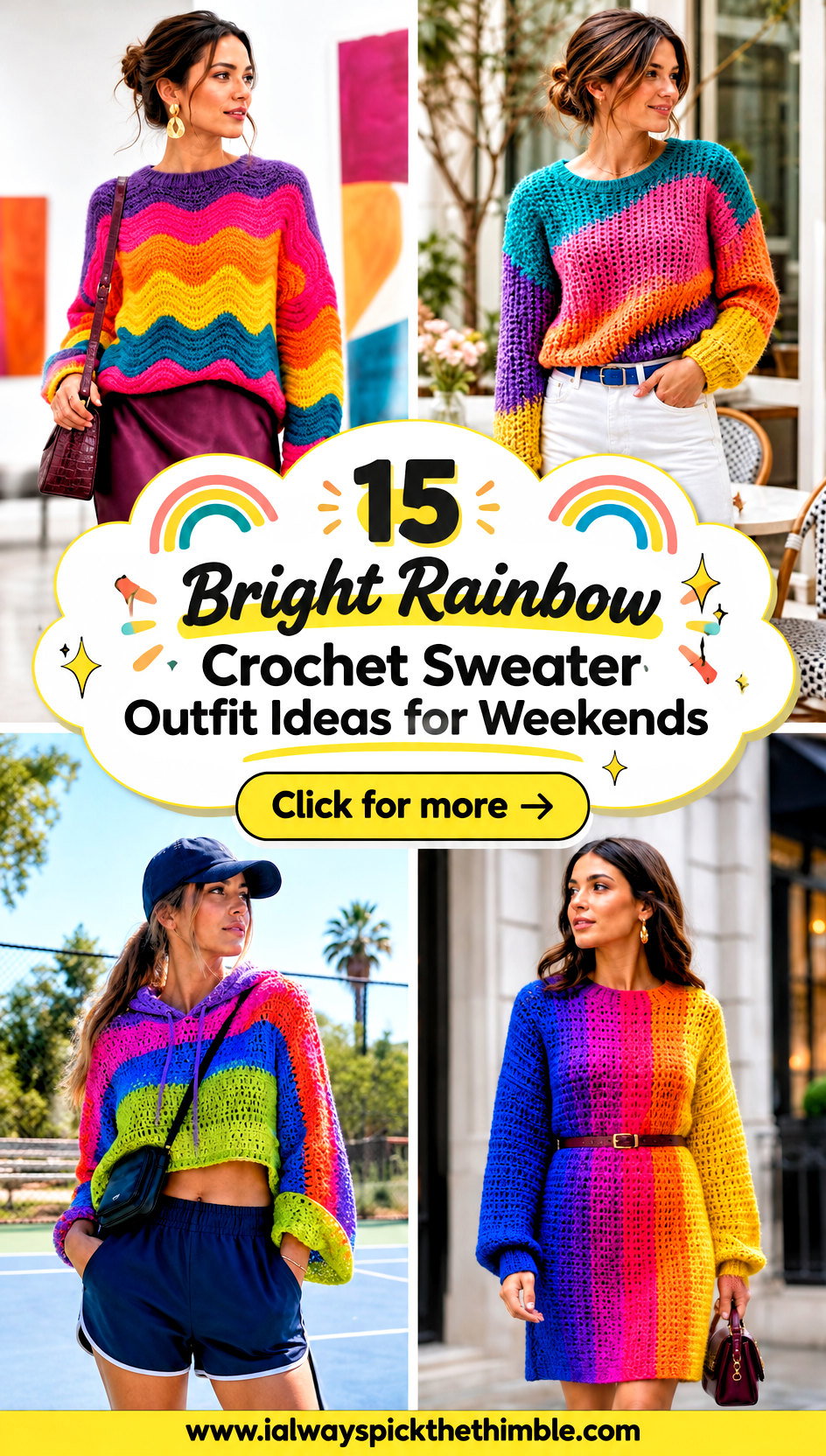 15 Bright Rainbow Crochet Sweater Outfit Ideas for Weekends - 15 Bright Rainbow Crochet Sweater Outfit Ideas for Weekends