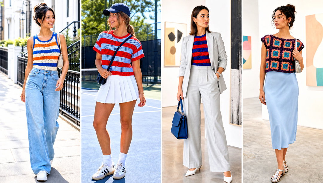 15 Bright Striped Crochet Top Outfit Ideas for Sunny Days