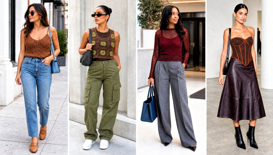 15 Brown Crochet Top Outfit Ideas for Warm Neutrals