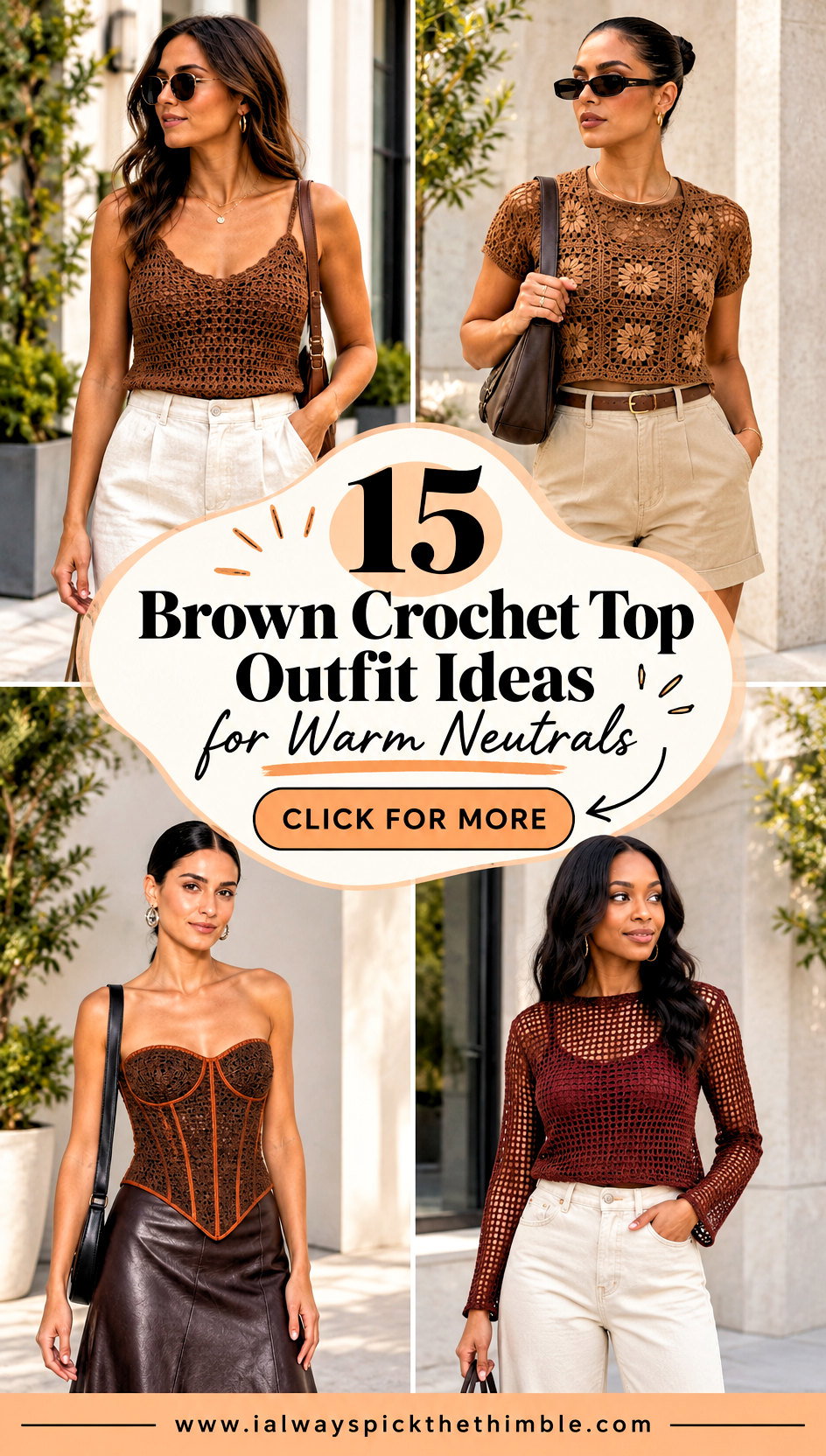 15 Brown Crochet Top Outfit Ideas for Warm Neutrals - 15 Brown Crochet Top Outfit Ideas for Warm Neutrals