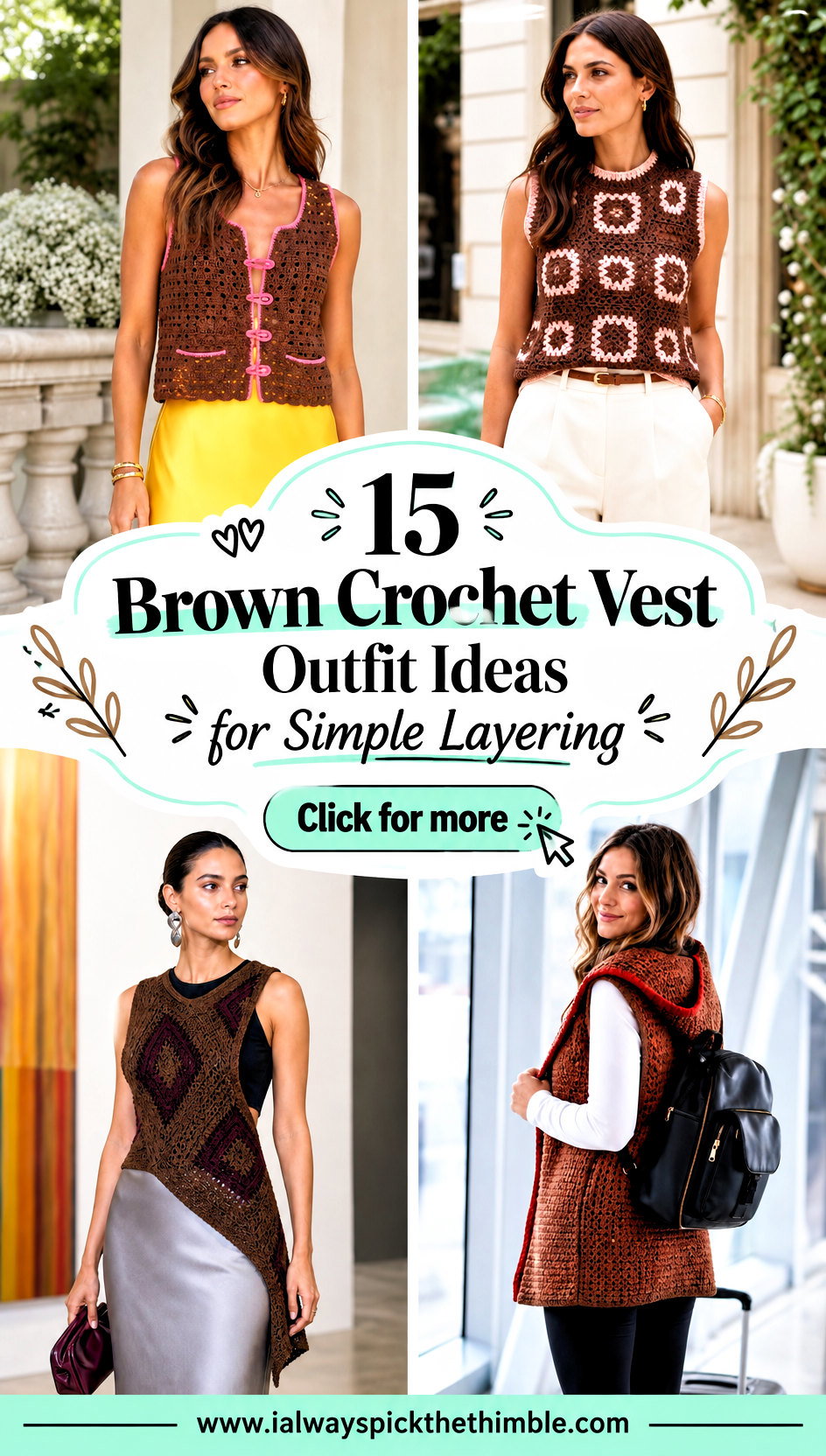 15 Brown Crochet Vest Outfit Ideas for Simple Layering - 15 Brown Crochet Vest Outfit Ideas for Simple Layering