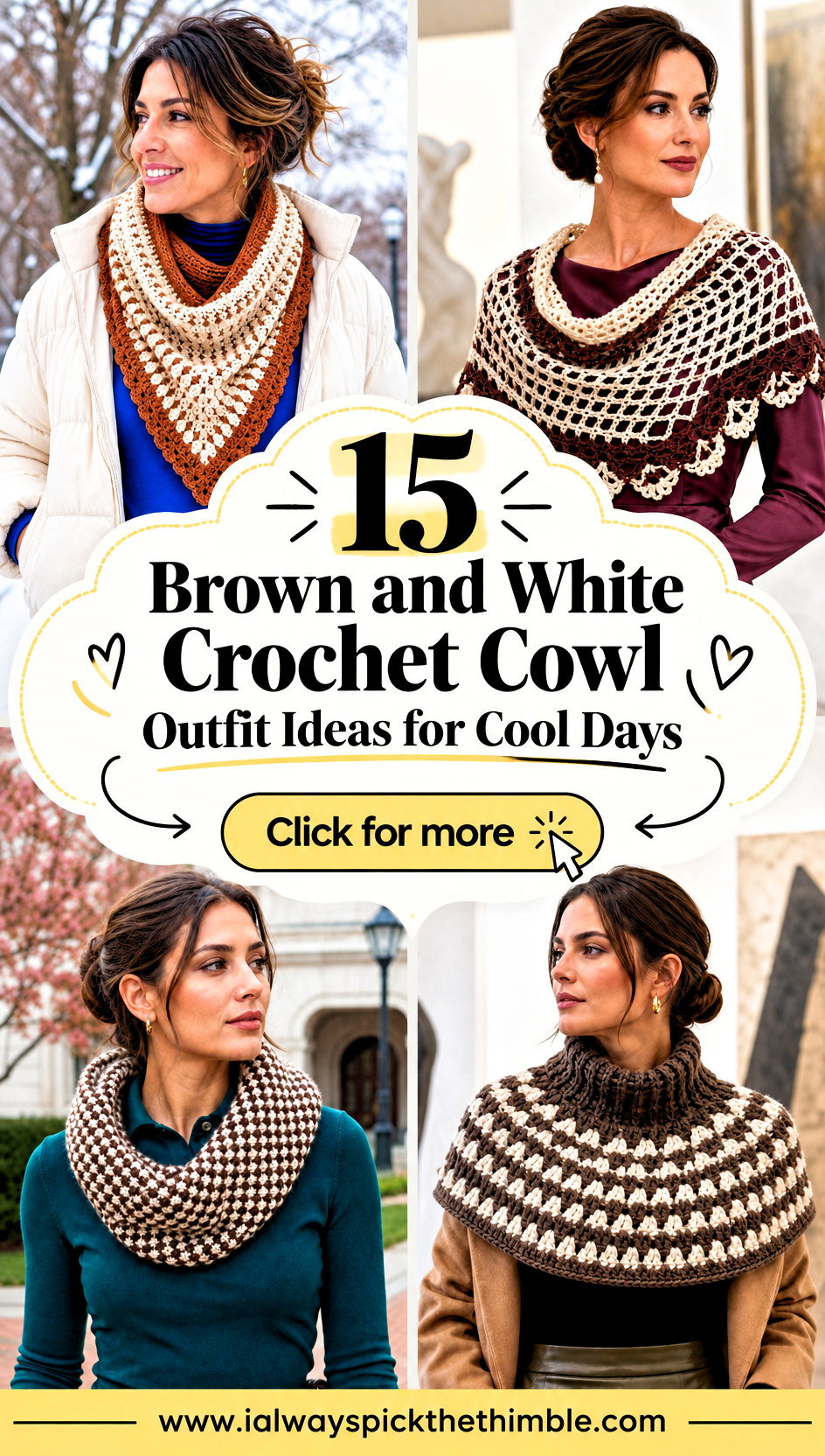 15 Brown and White Crochet Cowl Outfit Ideas for Cool Days - 15 Brown and White Crochet Cowl Outfit Ideas for Cool Days