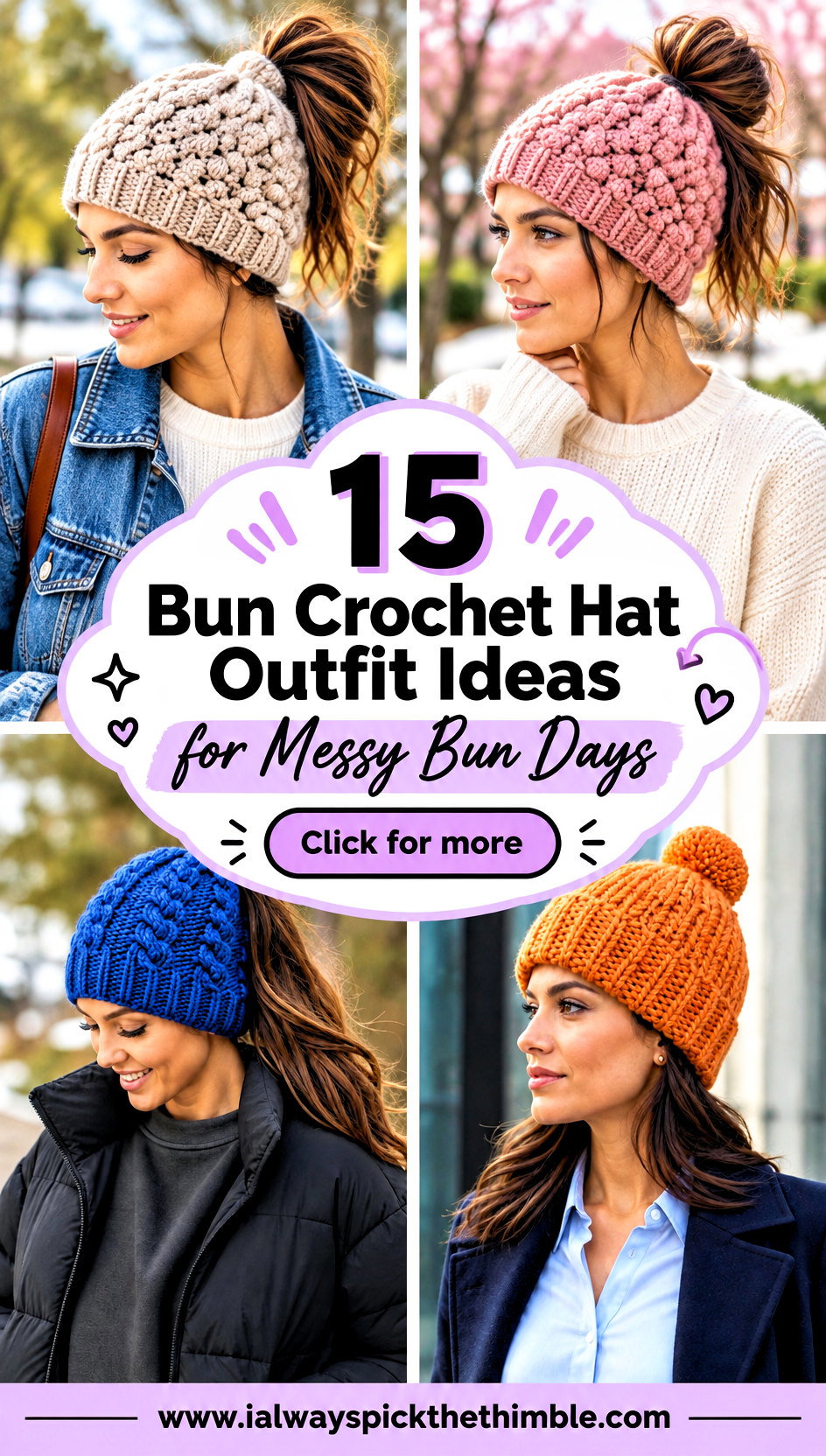 15 Bun Crochet Hat Outfit Ideas for Messy Bun Days - 15 Bun Crochet Hat Outfit Ideas for Messy Bun Days