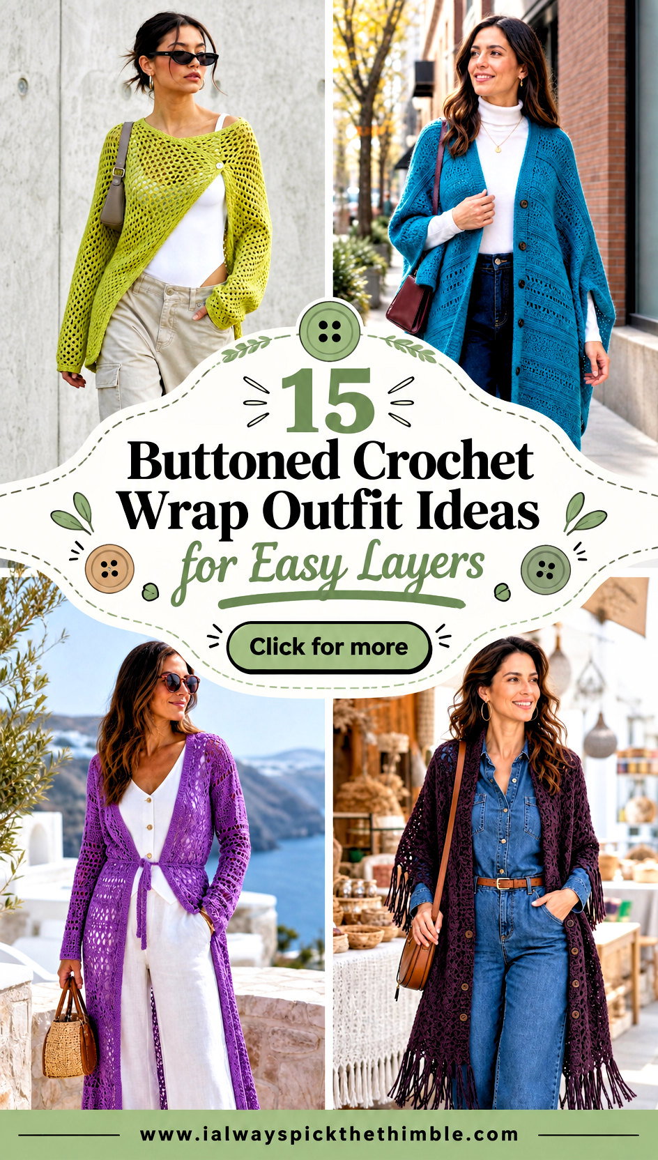 15 Buttoned Crochet Wrap Outfit Ideas for Easy Layers - 15 Buttoned Crochet Wrap Outfit Ideas for Easy Layers