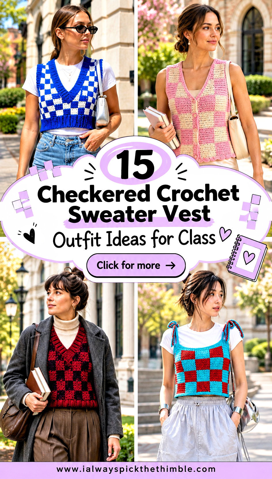 15 Checkered Crochet Sweater Vest Outfit Ideas for Class - 15 Checkered Crochet Sweater Vest Outfit Ideas for Class