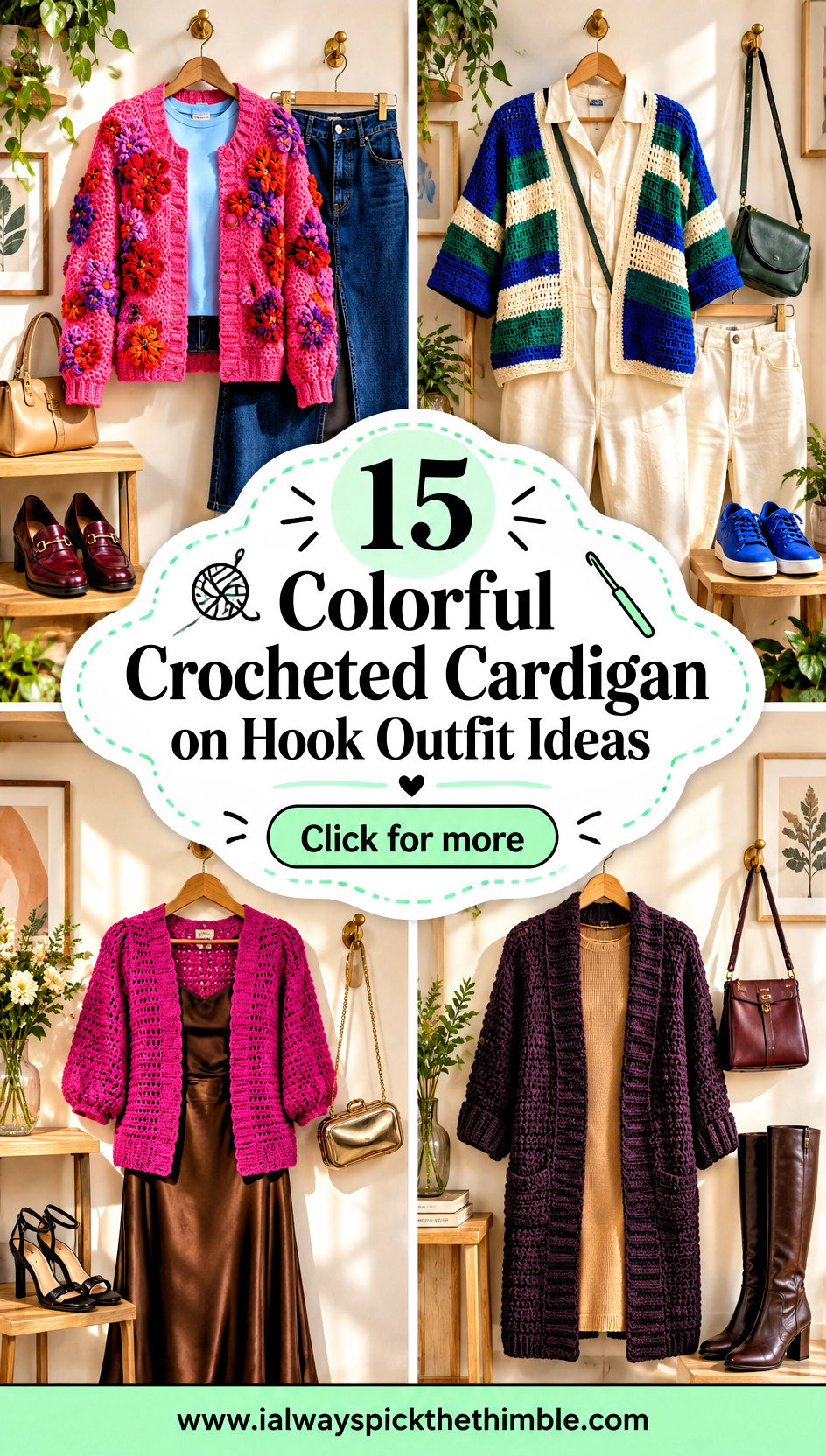 15 Colorful Crocheted Cardigan on Hook Outfit Ideas - 15 Colorful Crocheted Cardigan on Hook Outfit Ideas